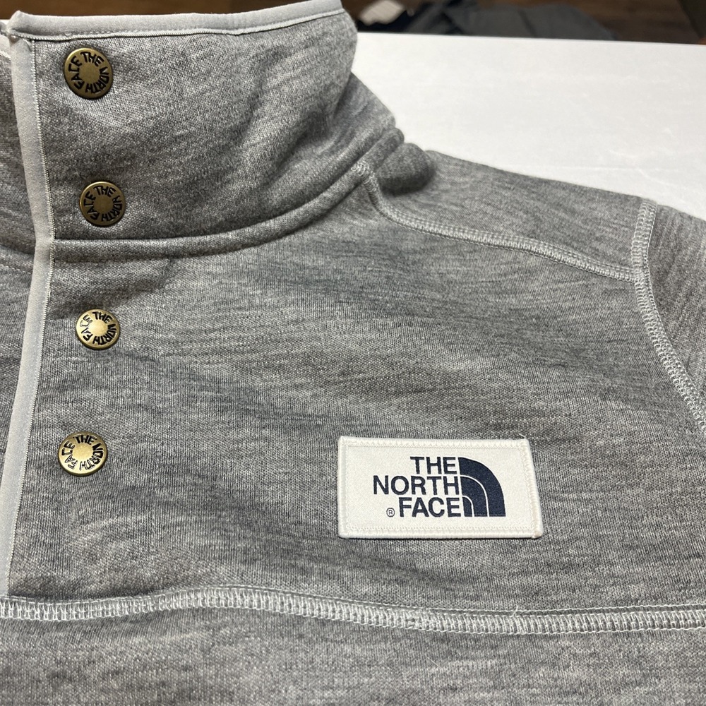 The North Face Wool Sherpa Gray Fleece Lined Quarter Snap Pullover Men's Medium - Picture 7 of 9